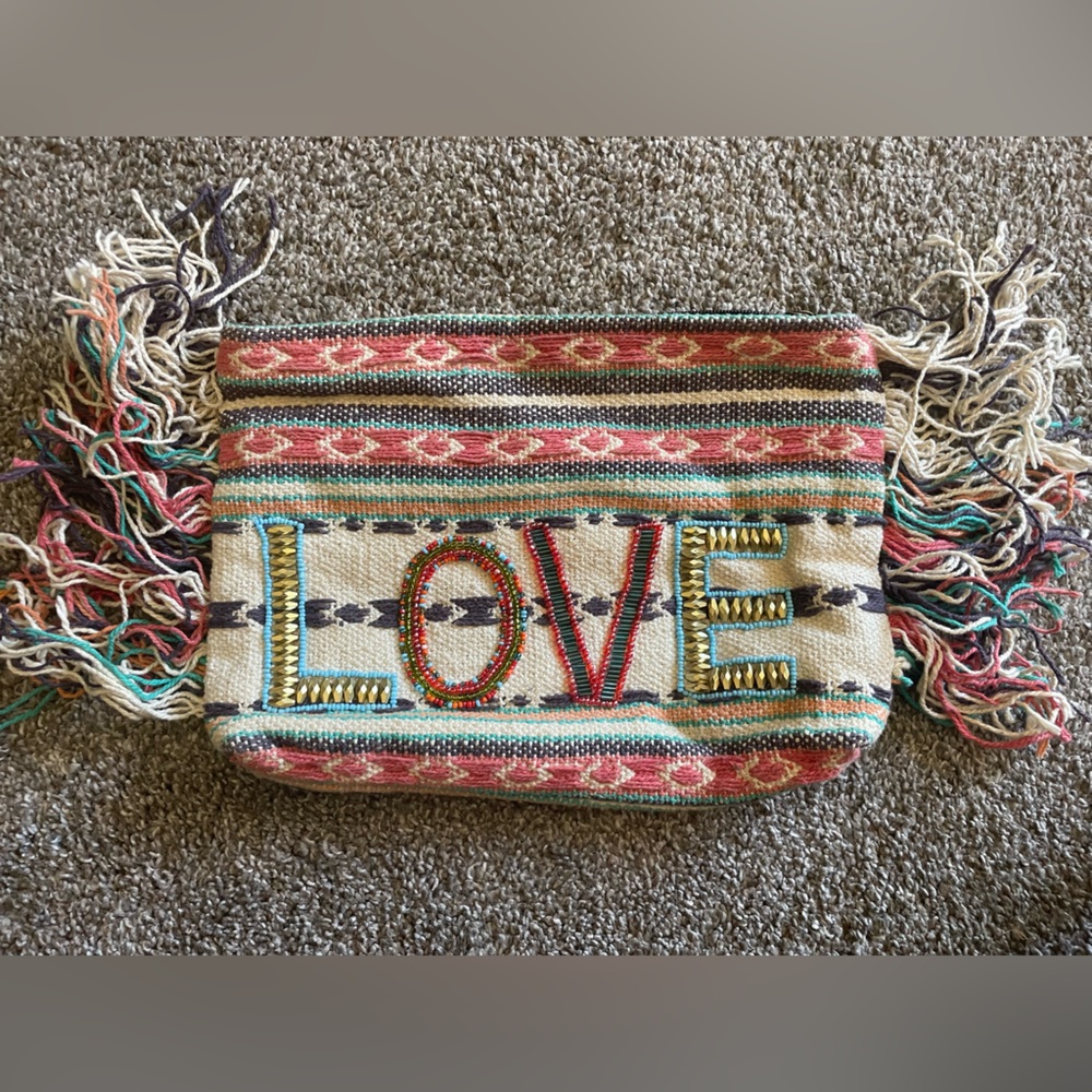 Multicolor Woven 'LOVE' Fringe Bag